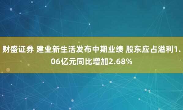 财盛证券 建业新生活发布中期业绩 股东应占溢利1.06亿元同比增加2.68%